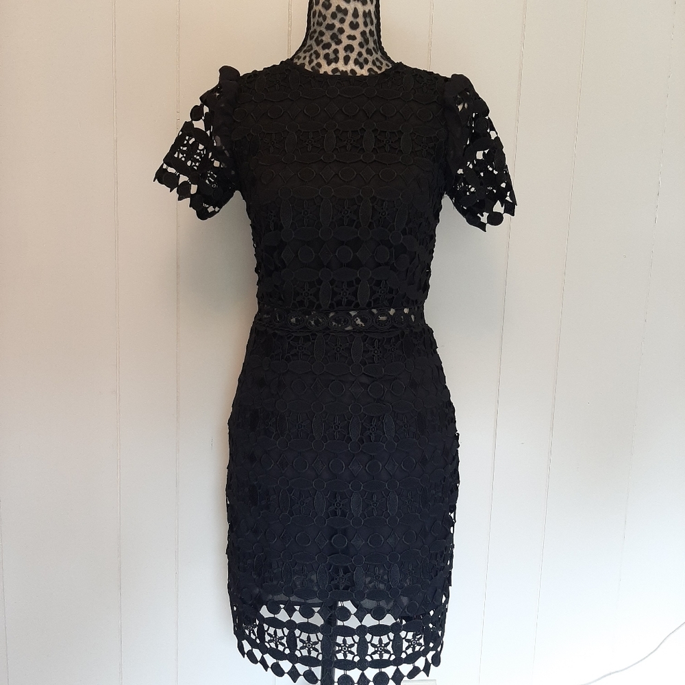 Michael Kors Black Geometric Floral Lace Dress 00